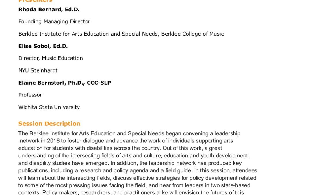 Advancing Policy by De-siloing Arts Education and Disability Studies_Examples in Kansas and New York_Session Summary