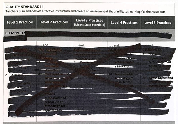 Image of redacted information from a Colorado teacher evaluation survey.