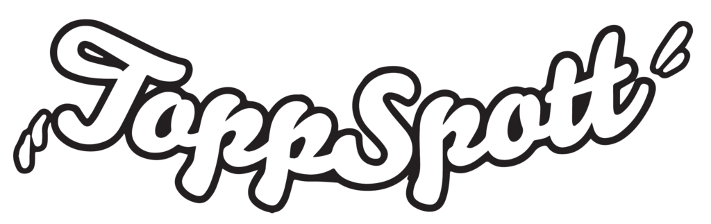 The ToppSpott logo, which is graffiti-style white script outlined in black.