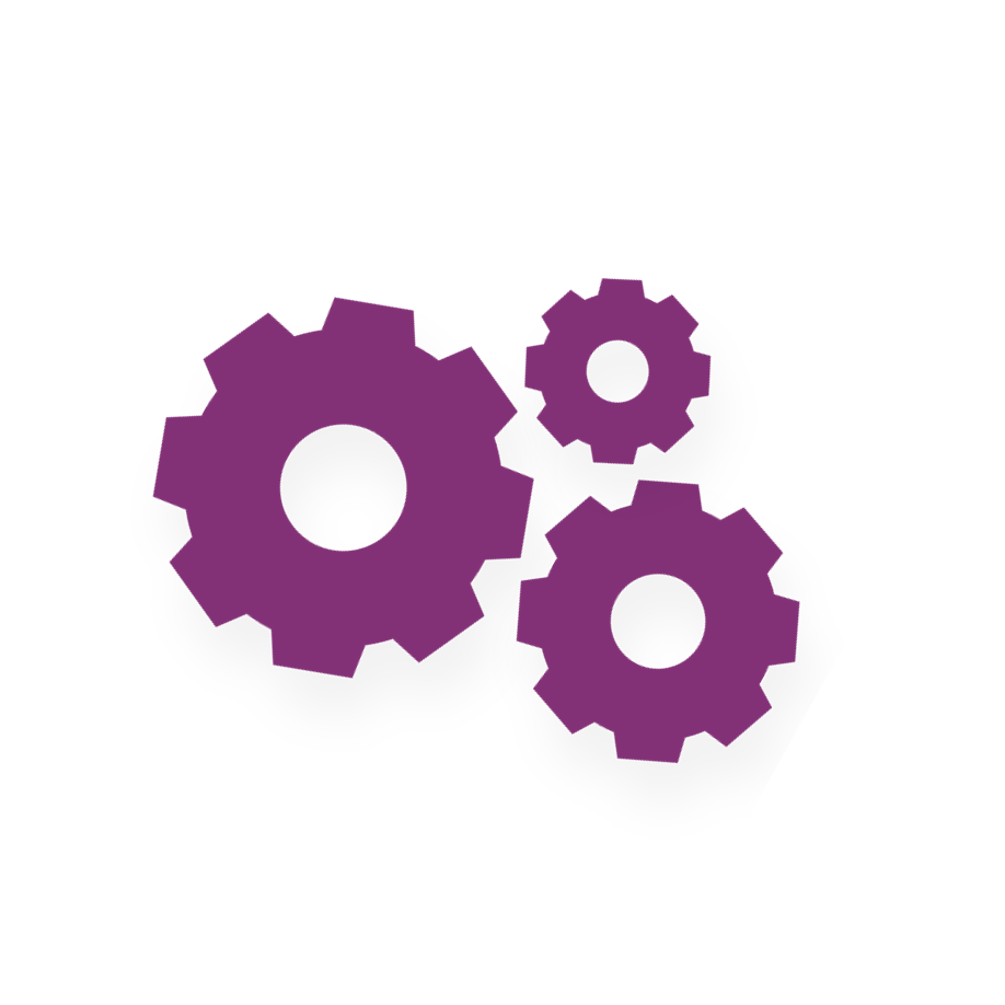 Graphic icon of three purple gears.