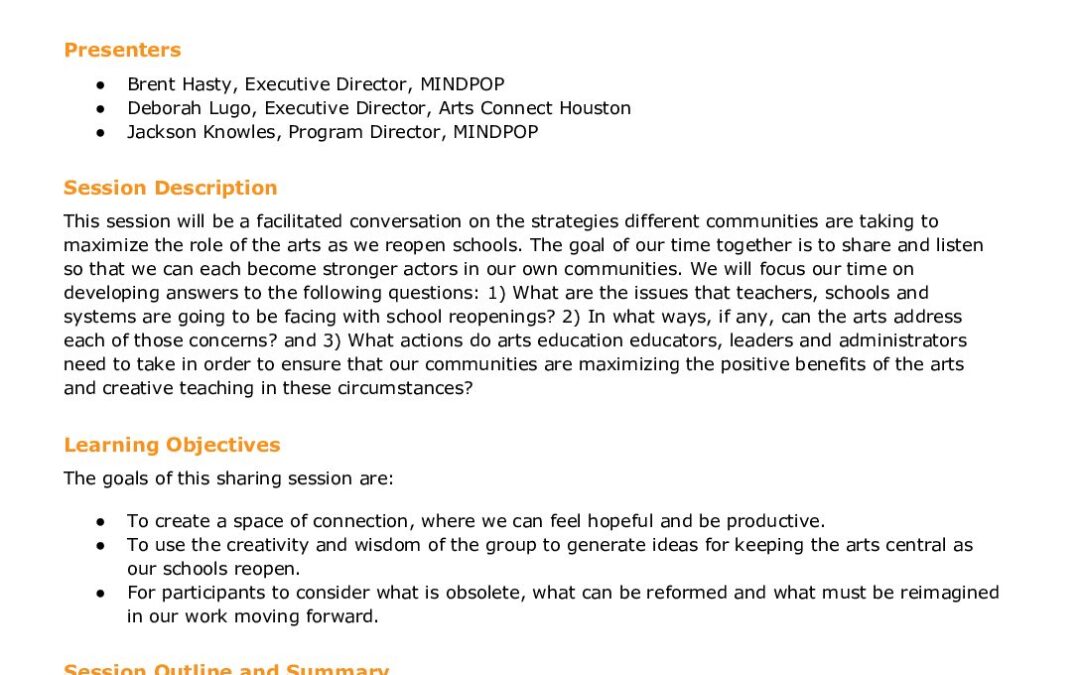 The Role of the Arts in Reopening Schools_A Group Discussion_One Pager